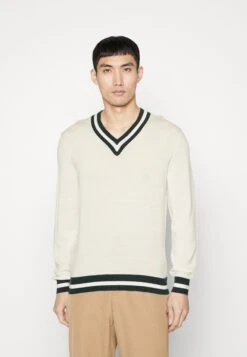 Hackett London Contrast Trim V Neck - Vest - Ecru/Green