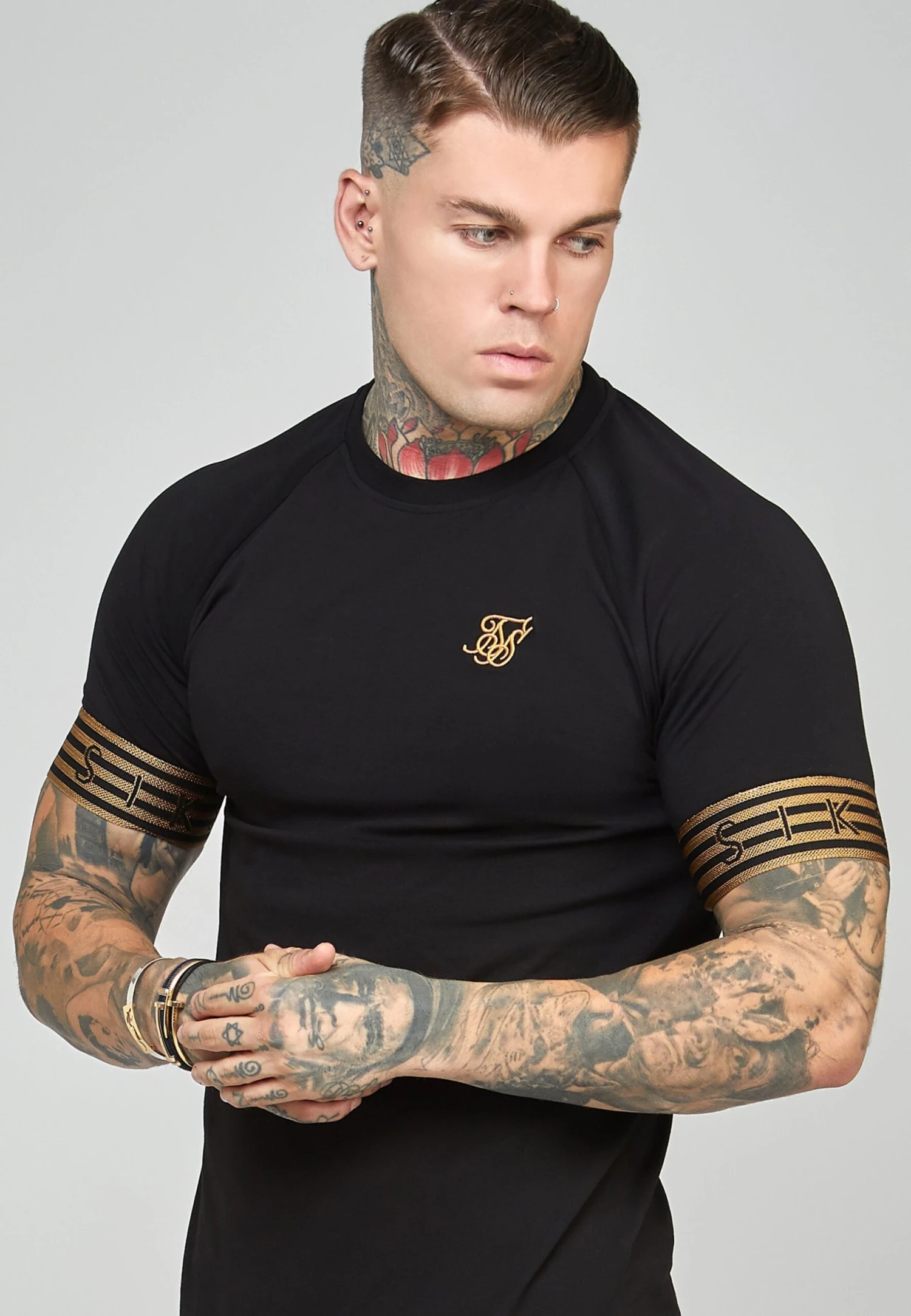 SikSilk Elastic Cuffed- T-Shirt Print - Black - Afbeelding 5