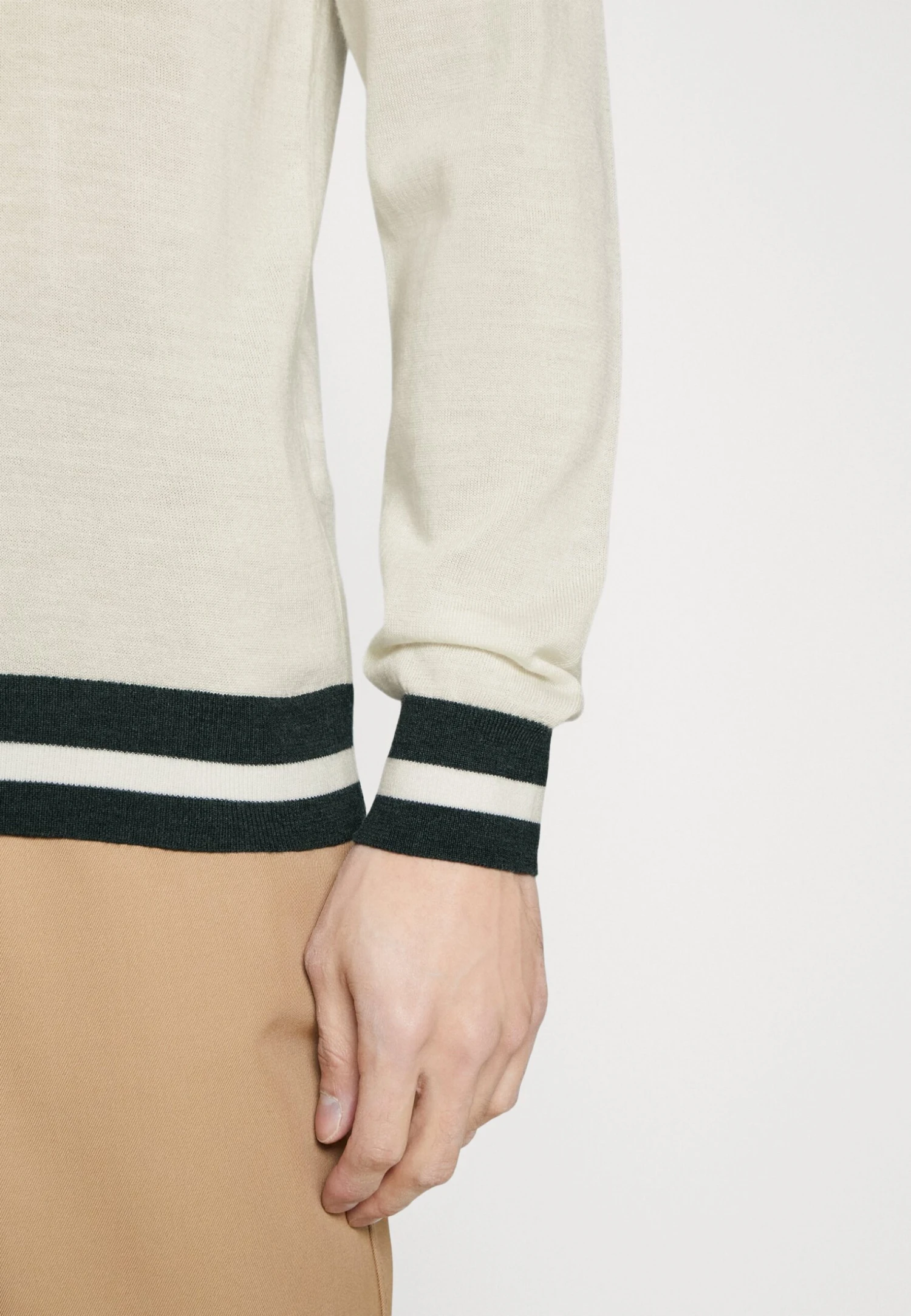 Hackett London Contrast Trim V Neck - Vest - Ecru/Green - Afbeelding 5