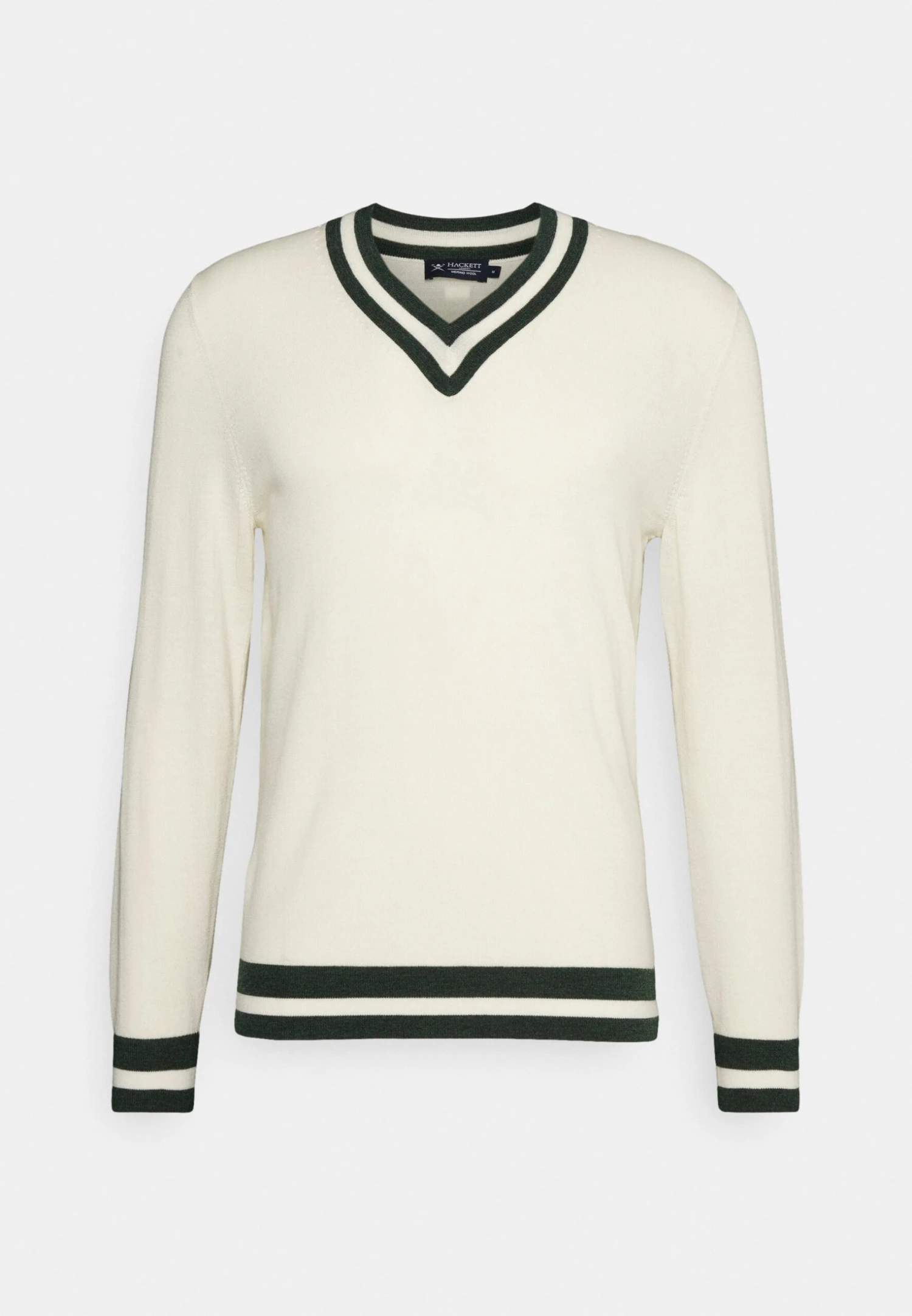 Hackett London Contrast Trim V Neck - Vest - Ecru/Green - Afbeelding 4