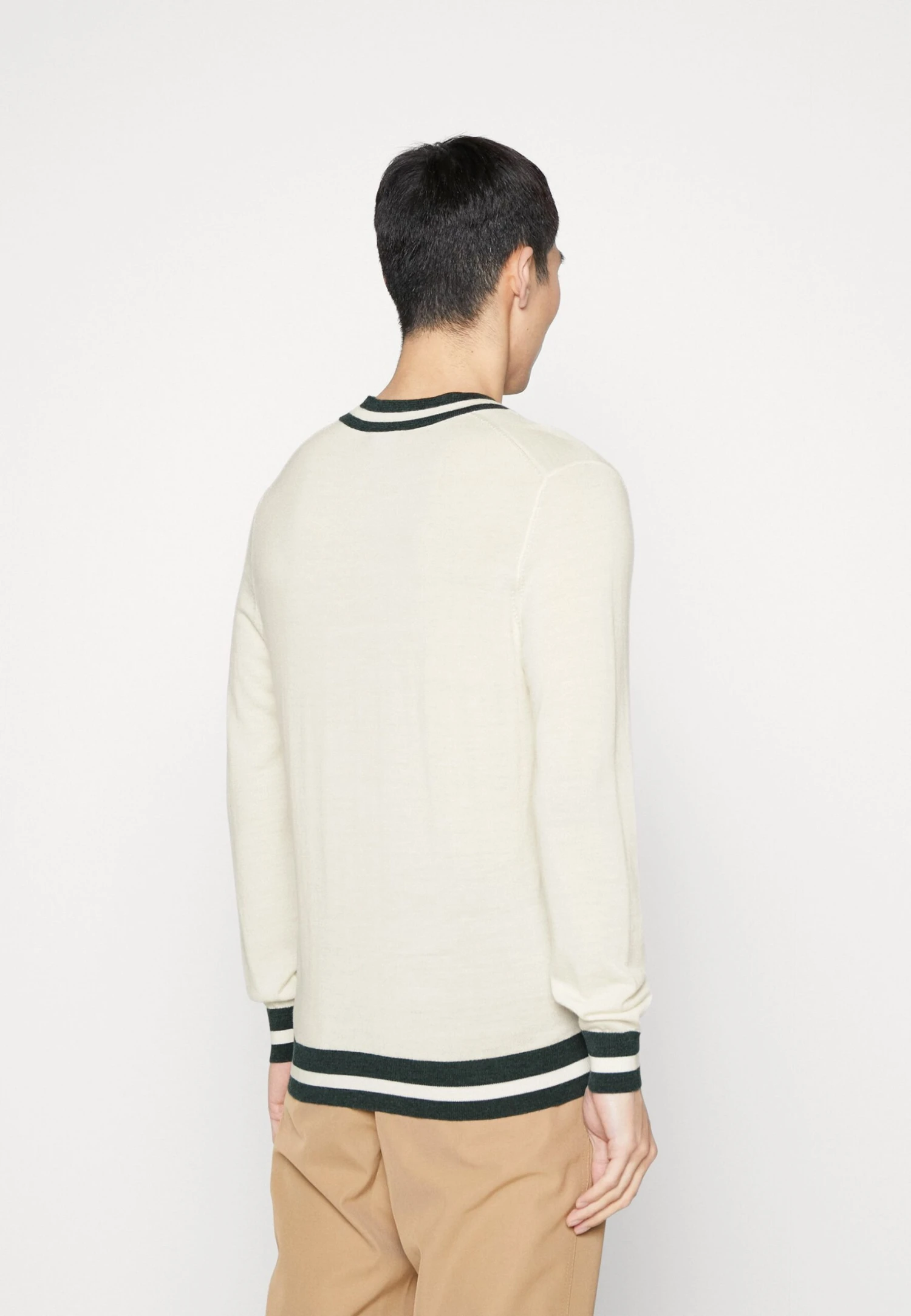 Hackett London Contrast Trim V Neck - Vest - Ecru/Green - Afbeelding 3