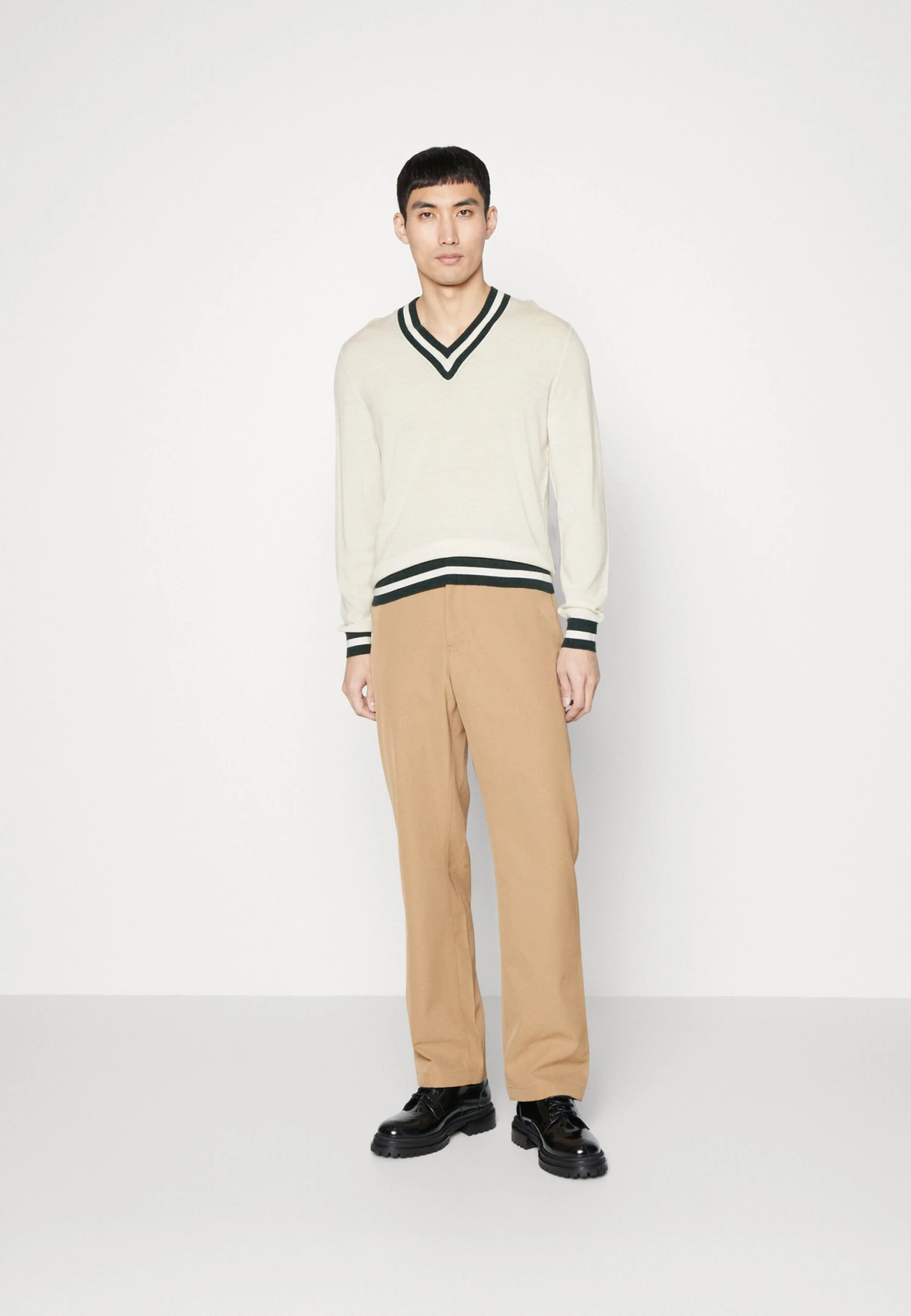 Hackett London Contrast Trim V Neck - Vest - Ecru/Green - Afbeelding 2