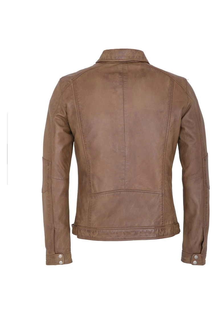 Lee Cooper Leather Jacket With Collar Shirt - 2 Split Side Pockets - - Leren Jas - Vintage Cognac - Afbeelding 2